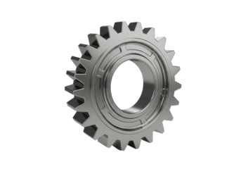 Isolated 3D Render of a Shiny Metallic Gear Wheel for Mechanical Systems
