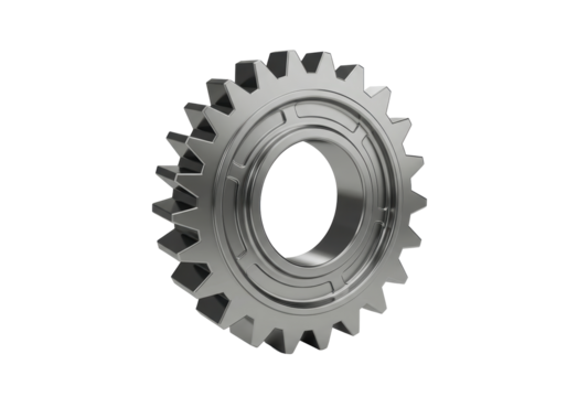 Isolated 3D Render of a Shiny Metallic Gear Wheel for Mechanical Systems
