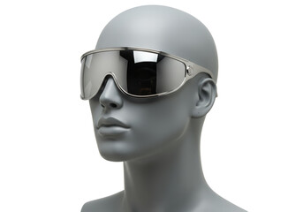 Isolated 3D Render of a Mannequin Head Wearing Futuristic Mirrored Sunglasses