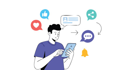 Person interacting with social media notifications and messages on a digital device representing connectivity and online communication