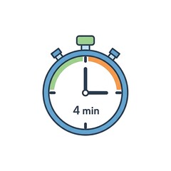 Modern flat line icon of a stopwatch showing a four minute timer, a concept for countdowns and time management