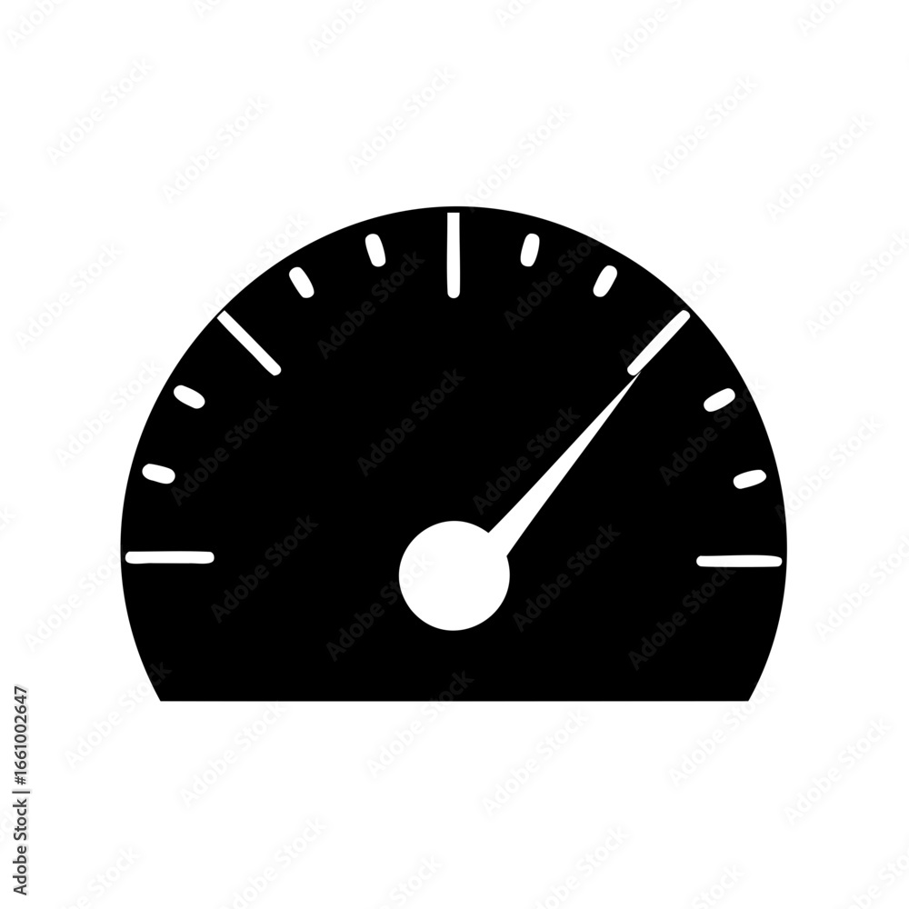 Poster simple black speedometer icon displaying moderate speed on white background vector design