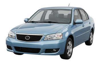 Fototapeta premium Light blue sedan car with a sleek design, front view, isolated on transparent background