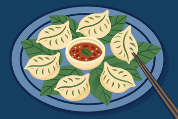Korean mandu dumplings artfully arranged on a white plate.
