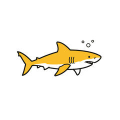 A charming cartoon illustration of a shark in a friendly pose, evoking a sense of fun and simplicity.