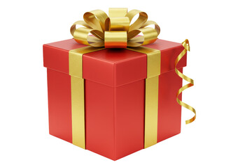 Isolated Red Gift Box with Golden Ribbon and Bow