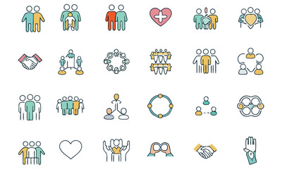 Friendship & Community Icon Pack Teamwork, Collaboration, Networking Line Art