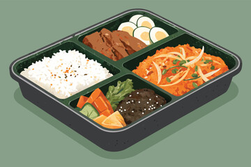 Korean lunchbox with delicious, colorful food compartments.