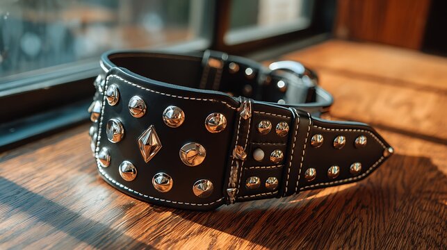 Heavy Duty Studded Leather Dog Collar for Large Breeds