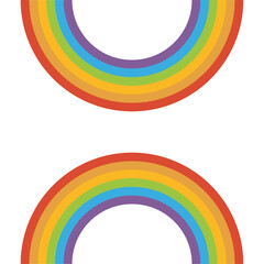 Rainbow arc shape, half circle, bright spectrum colors, colorful striped pattern. Vector illustration.