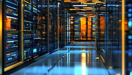 Modern Data Center with servers, racks, and networking equipment.