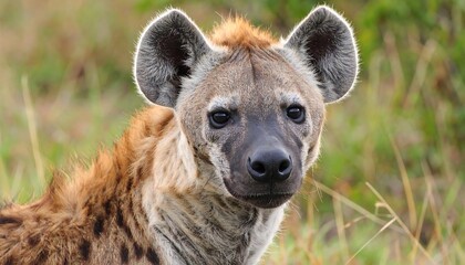 Portrait of a Spotted Hyena gazing serenely into the distance within its habitat