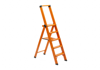 Orange aluminum folding step ladder isolated on transparent background