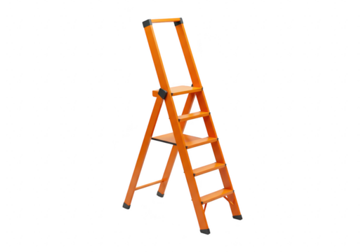 Orange aluminum folding step ladder isolated on transparent background