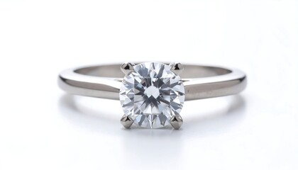 Diamond solitaire ring on white background (1)