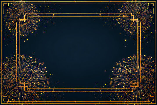 Elegant festive background with golden fireworks and decorative borders for celebration events