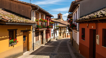 Naklejka premium Charming street in a small town in spain with colorful buildings