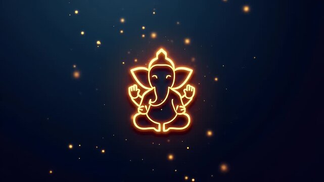 Minimalist glowing outline of Lord Ganesha formed with golden light strokes on a dark gradient background.