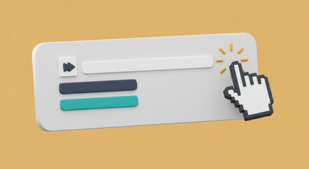 Digital Click Interaction on a Search Bar Interface with a Pixelated Mouse Cursor