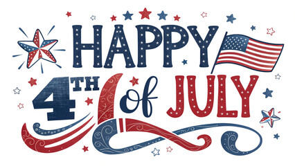 4th of July Independence Day Typography Clip Art Design Isolated on White Transparent Background