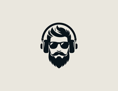 Modern male character with a stylish beard, dark sunglasses, and large headphones. Technology concept
