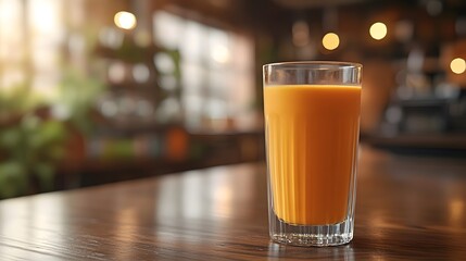 Orange pumpkin and carrot juice in a tumbler glass.