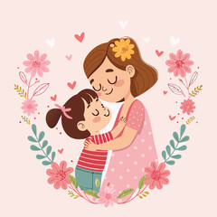 Mother's day postcard with paper flying elements and gift box on white sky background. Vector symbols of love in shape of heart for greeting card design
