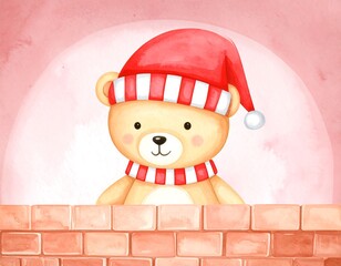 Cute teddy bear in Christmas hat