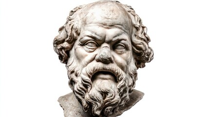 Marble bust of an ancient Greek philosopher with a beard, isolated on white