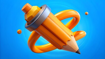 A cartoon pencil with a ring and orange circles