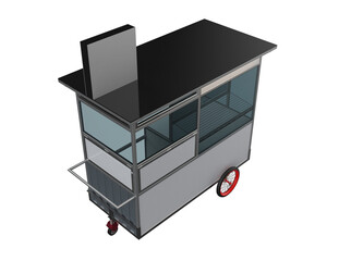 Commercial Food Kiosk Mockup with sleek Neon Box LED, perfect for vibrant branding design. Modern urban vendor push cart, blank and customizable for entrepreneur startups on transparent HD background.