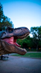 Obraz premium Dinosaur's open mouth, park setting