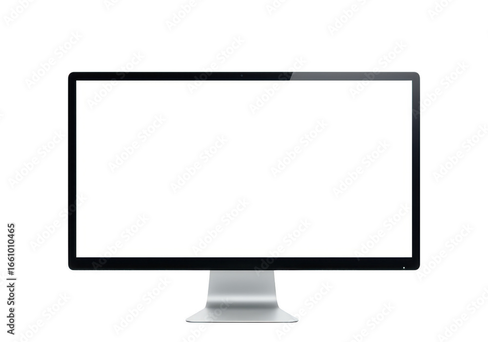 Poster modern computer monitor with a blank white screen, isolated on transparent background