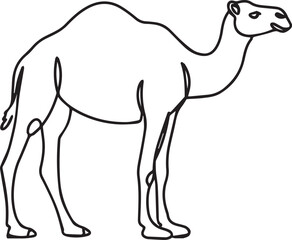 Serene camel art outline design, perfect for travel brochures, educational materials, and desert-themed projects needing a touch of wildlife charm