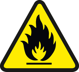 Flammable hazard warning symbol in yellow triangle