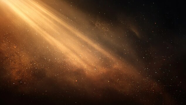 Dramatic gold light bursts through cosmic darkness, revealing dust