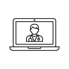Doctor on laptop screen icon for telemedicine and online healthcare consultations white background
