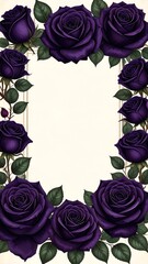 Dark purple roses frame a blank space