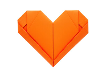 Fototapeta premium Orange origami heart made of paper, isolated on transparent background