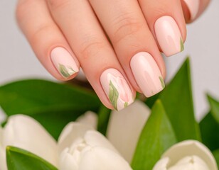 Delicate floral nail art on soft pink nails