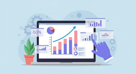 Data analysis and visualization on laptop screen showcasing growth and financial insights for business strategy and marketing planning with artificial intelligence