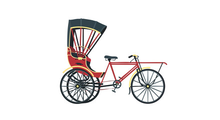 Stylized Illustration of a Traditional Hand-Pulled Rickshaw Vehicle on a White Background
