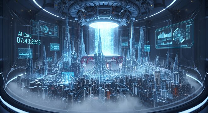 Futuristic Cityscape Simulation within AI Core