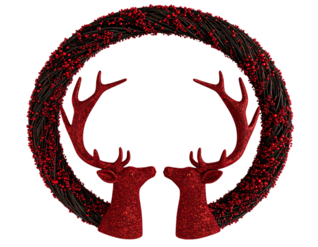 A - Santa’s Reindeer Circle Formation with Antlers Intertwined, Transparent PNG.