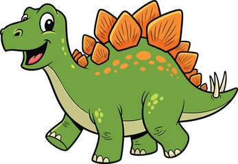 A happy cartoon Stegosaurus walking with a smile