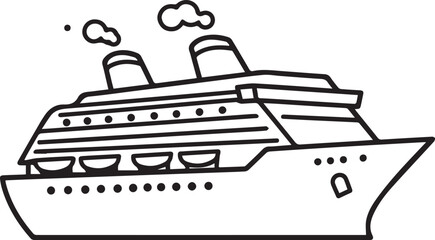 Obraz premium Cruise ship line art for nautical themed design, adventure travel and vacations, perfect for logos and branding, originally a scalable vector graphic