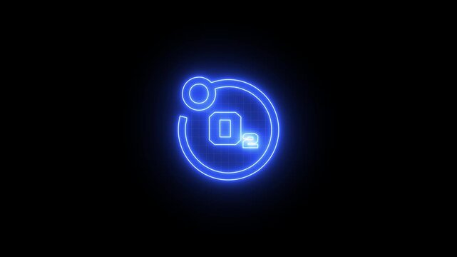 Glowing neon Oxygen symbol in circle, glowing scientific element design, medical and chemistry concept, futuristic 4k animation graphic on black background