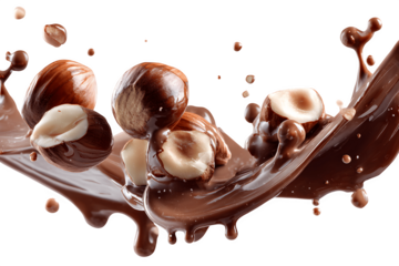 Slices of hazelnuts covered in melted chocolate with chocolate aroma rising