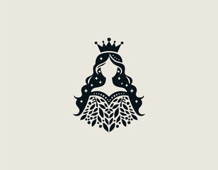 Charming and graceful princess illustration with a flowing dress and closed eyes. Fairytale concept