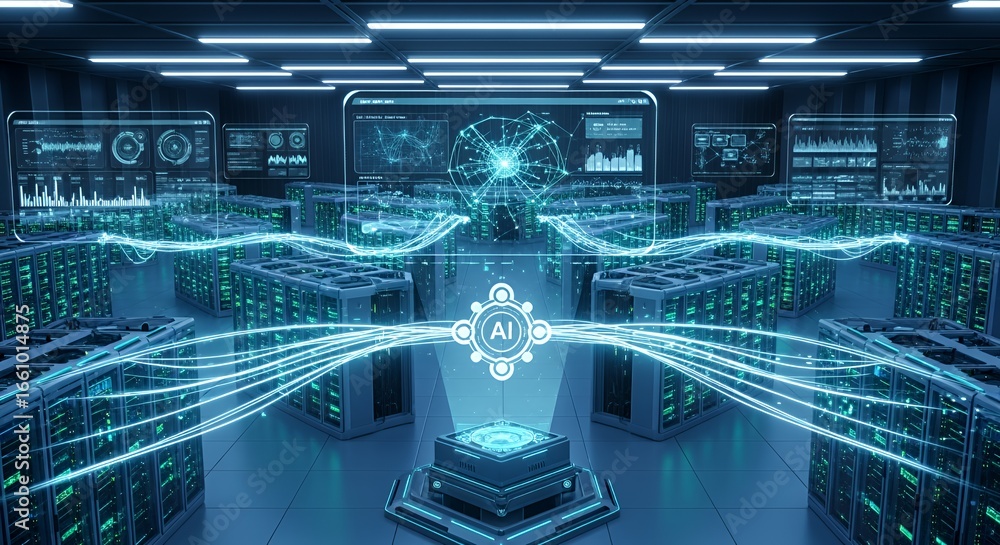 Aufkleber ai-powered data center: a futuristic vision of artificial intelligence and big data processing